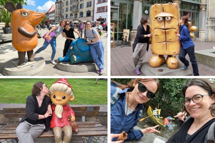 Katharina Mauder, Maria Bergmann und Sabrina Schmohl in Erfurt während des Goldenen Spatz mit dem Sandmännchen, Captain Blaubär, Bernd das Brot, der Maus und dem Elefanten.